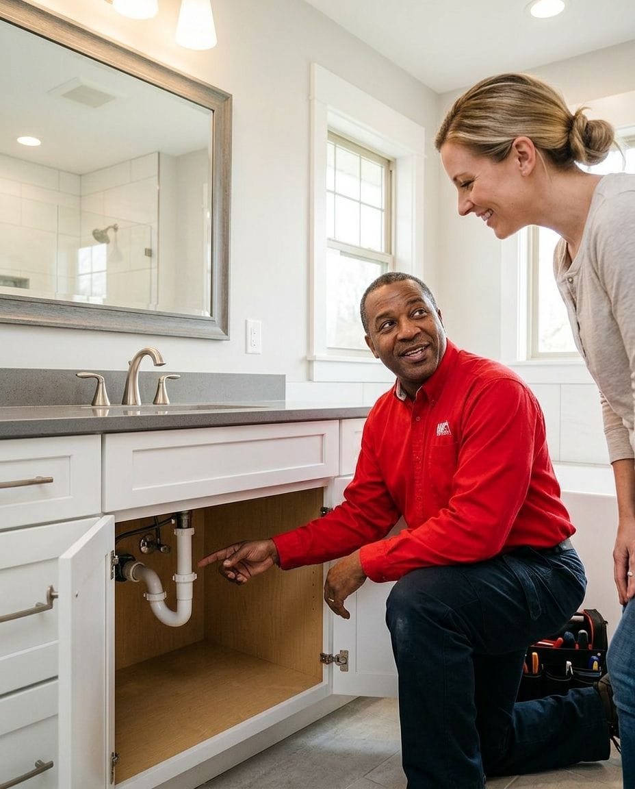 ClearFlow technician explaining repair options to a homeowner
